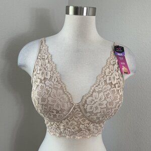Maidenform Bra Womens 36D Beige Lace Wireless Foam Cups Halter Convertible